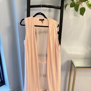 DKNY Open-Front Vest Mixed Media Belted Front Sheer Back with Slits